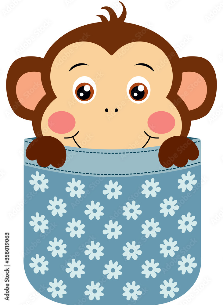 Fototapeta premium Cute monkey peeking inside pocket 