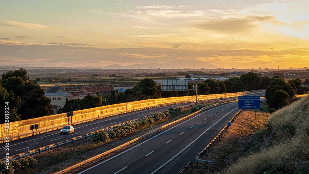 A sunset in a highway in Spain