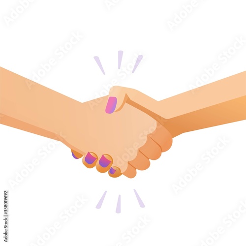 Hand shake handshake woman and man or shaking hands vector flat illustration isolated, success partnership deal concept and friendship welcome gesture or agreement clipart