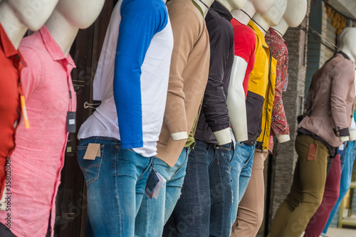 Clothing on blank mannequins
