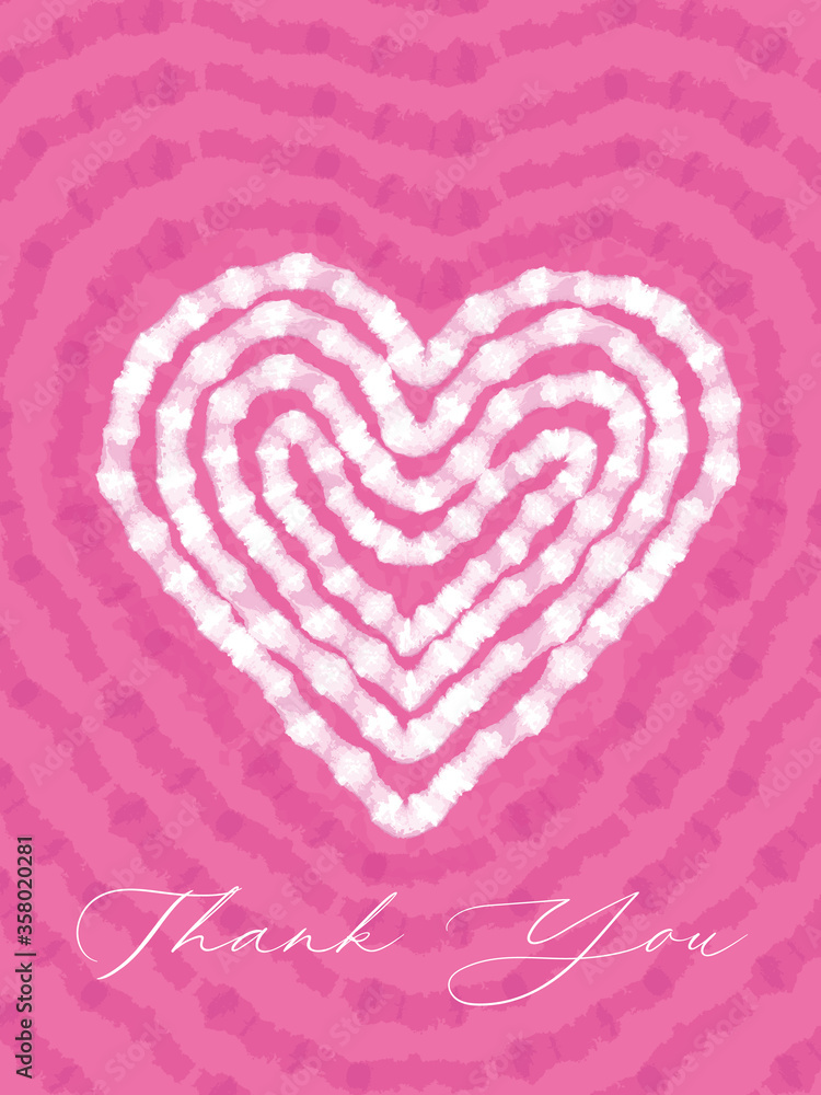 Thank you message vector illustration with tie dye heart in pink color ...