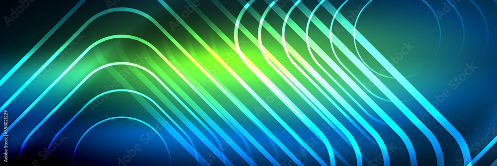 Shiny neon glowing techno lines, hi-tech futuristic abstract background template with square shapes Shiny neon glowing techno lines, hi-tech futuristic abstract background template with square shapes