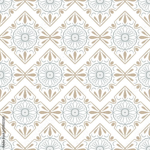 Geometric seamless tiles vector pattern. Mediterranean seamless gray design. Portuguese or spanish retro old mosaic tiles. Decorative textile background.
