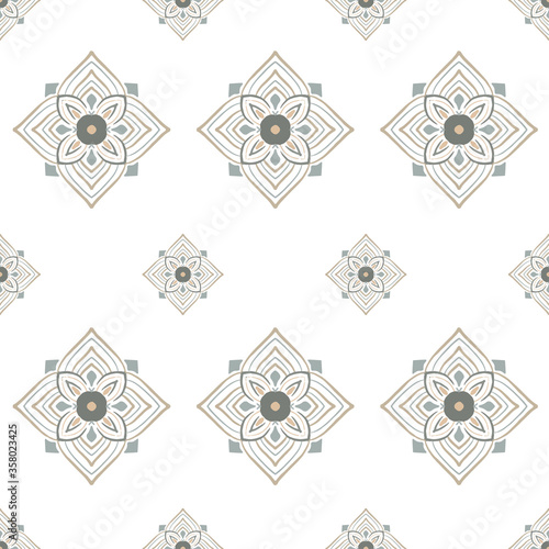 Geometric seamless tiles vector pattern. Mediterranean seamless gray design. Portuguese or spanish retro old mosaic tiles. Decorative textile background.