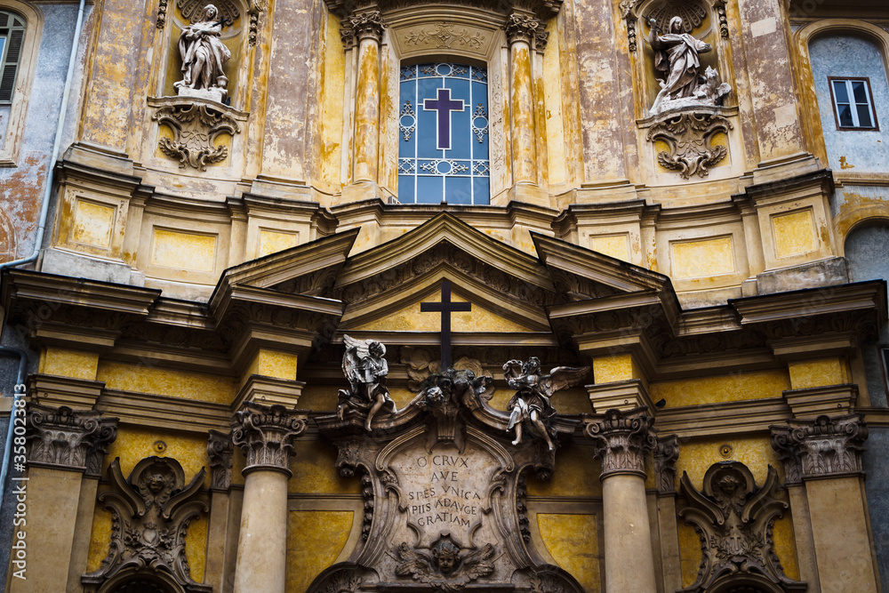 Close up on the facade of Santa Maria Maddalena Church in Rome
