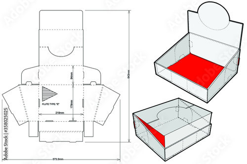 Counter display stand and Die-cut Pattern. The .eps file is full scale and fully functional. Prepared for real cardboard production.