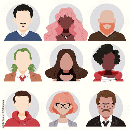 Flat Peoples Avatar Illustration Pack For Profile, Web UI Design