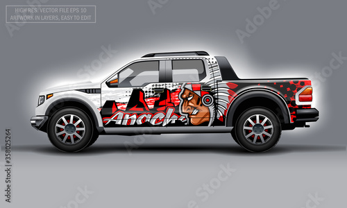 Editable template for wrap SUV with Indian profile man decal. Hi-res vector graphics.