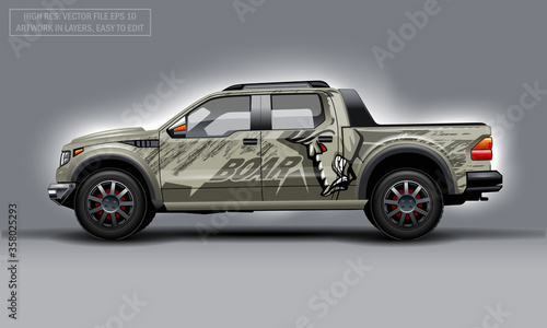 Editable template for wrap SUV with evil Boar profile decal. Hi-res vector graphics. photo