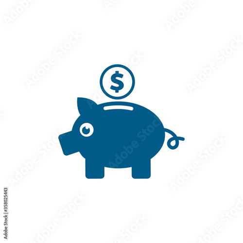 Piggy Bank Blue Icon On White Background. Blue Flat Style Vector Illustration.