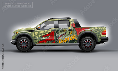 Editable template for wrap SUV with Raptor profile decal. Hi-res vector graphics.