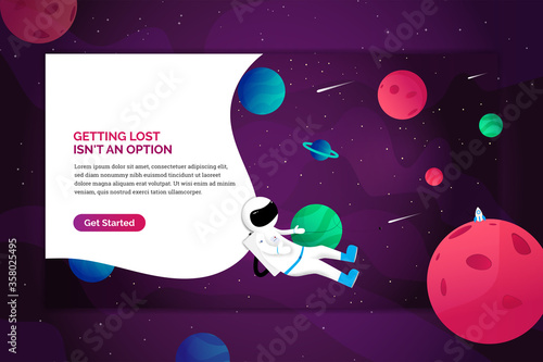 Landing page with modern space illustration for productive websites