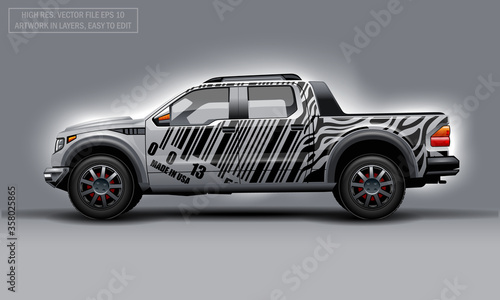 Editable template for wrap SUV with bar code lines decal. Hi-res vector graphics.