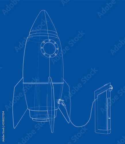 Electric Rocket Charging Station Sketch. Vector © cherezoff