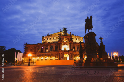 semper opera in Dresden, Germany at night and dawn