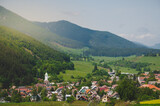 small village in Carpathian mountains, houses and Church. Velka Fatra, blatnica, Slovakia
