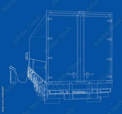 Electric Truck Charging Station Sketch. Vector