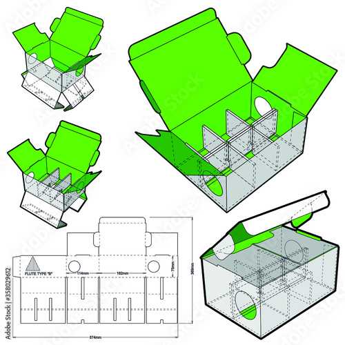 Packing For 6 Eggs and Die-cut Pattern. The .eps file is full scale and fully functional. Prepared for real cardboard production.