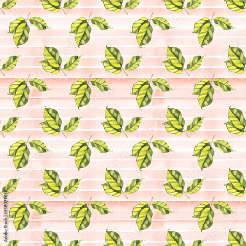 Spring tender green leaves, watercolor, pattern, abstract, wallpaper.