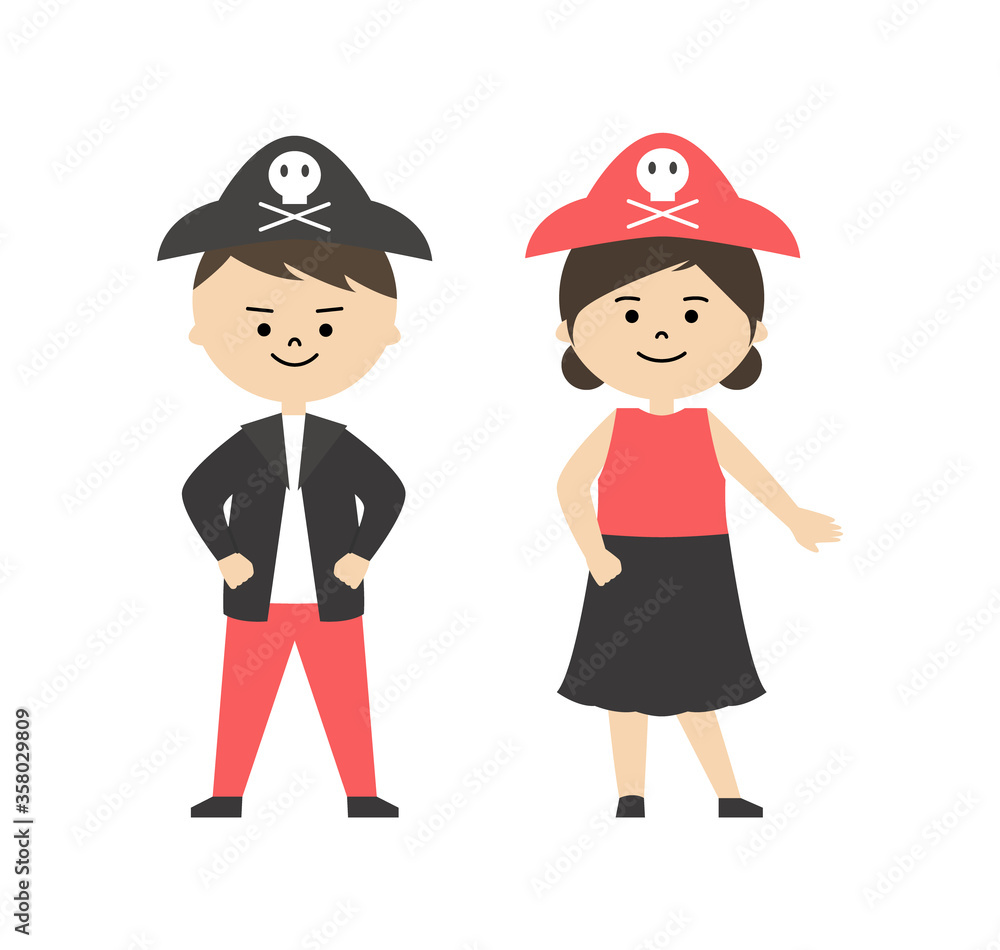 海賊の仮装をした男の子と女の子のイラスト 海賊の仮装をした男の子と女の子のイラスト