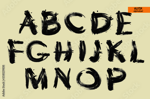art sketched stylization alphabet in vector  black grungy font  part 1