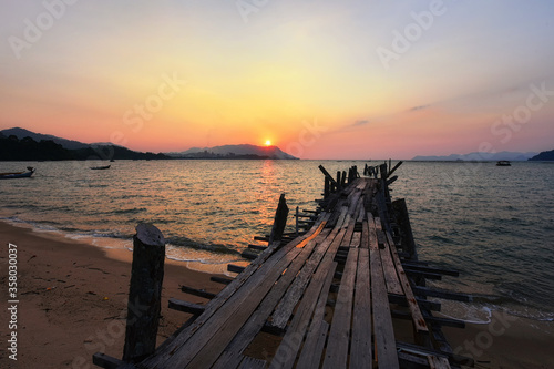 Beautiful sunset at black sand beach, Langkawi island, malaysia