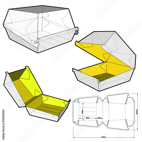 Fast Food Burger Box and Die-cut Pattern. The .eps file is full scale and fully functional. Prepared for real cardboard production.