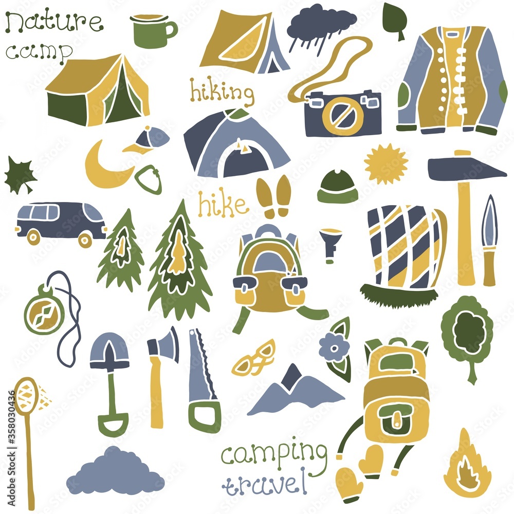 Fototapeta Camping illustrations set