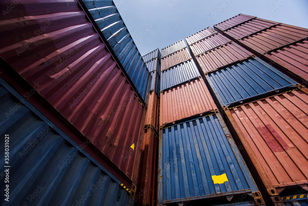 Fototapeta premium Container port for international maritime transport. Cargo freight ship for import and export, transport.