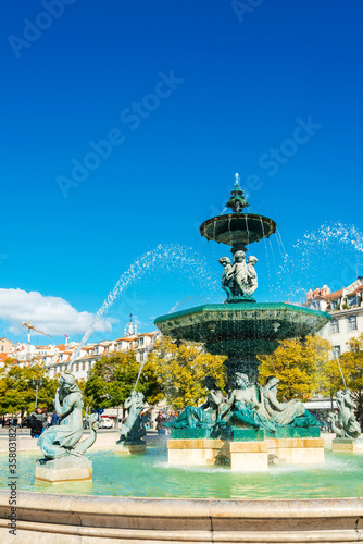 Lisbon, Portugal - February 11, 2018: The southern fountain in Lisbon, Portugal