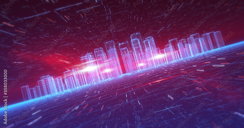 Abstract Visualization Of A Digital City Made Of Codes And Numbers ...