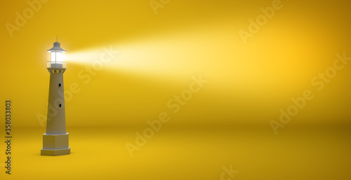 Canvas-taulu light beam of a lighthouse isolated on a yellow background with copy space