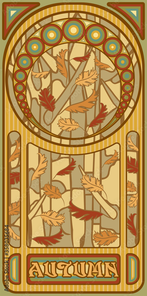 Autumn wallpaper in art nouveau style, vector illustration	