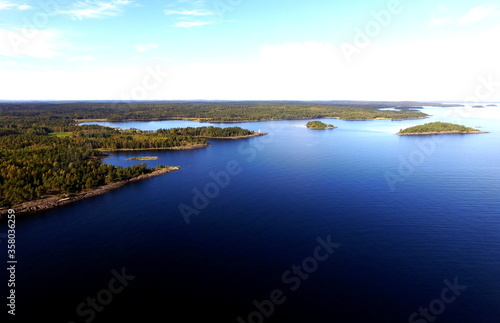 Aerial View of Great Lake Islands  Woods  Copyspace