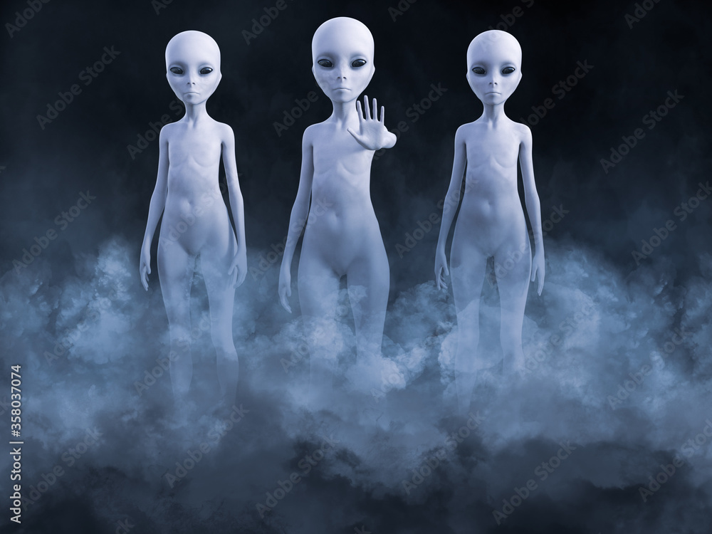 Φωτογραφία 3D rendering of three aliens appearing in smoke.