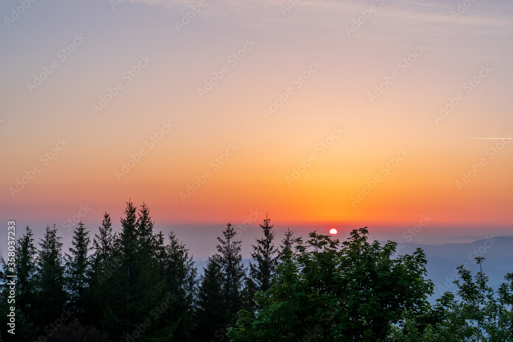 sunrise over the national park Beskydy in Czech Republic