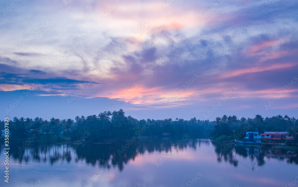 Photo of backwaters in Kerala at sunset 