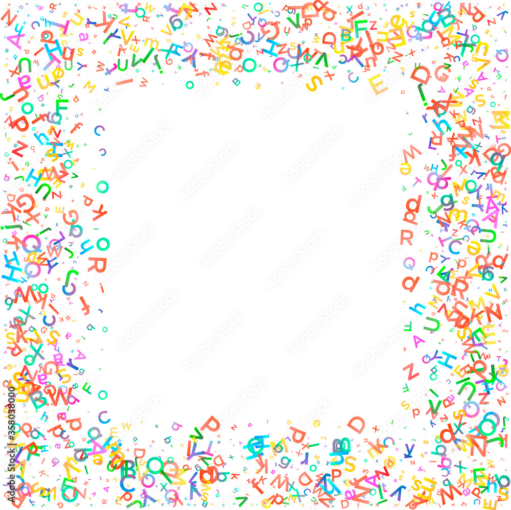 Colorful vector background made from english alphabets, letters or characters in flat style.