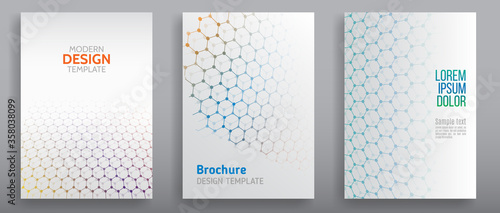 Аbstract futuristic background with hexagons and hi-tech elements. Vector technology templates for cover or brochure, flyer. Science, future concept.