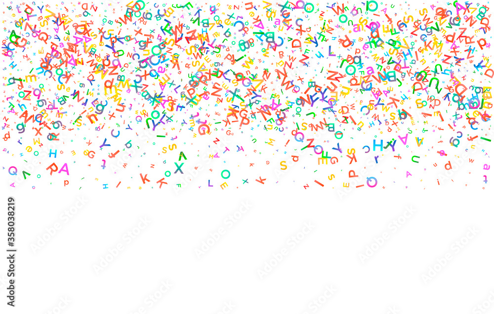 Colorful vector background made from english alphabets, letters or characters in flat style.