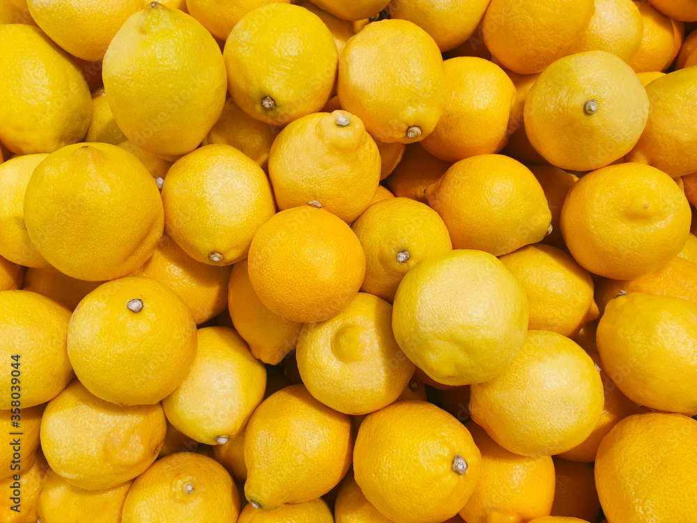 Ripe yellow lemons close-up background or Texture. Lemon Harvest, many yellow lemons. Ripe yellow lemons close-up background or Texture. Lemon Harvest, many yellow lemons.