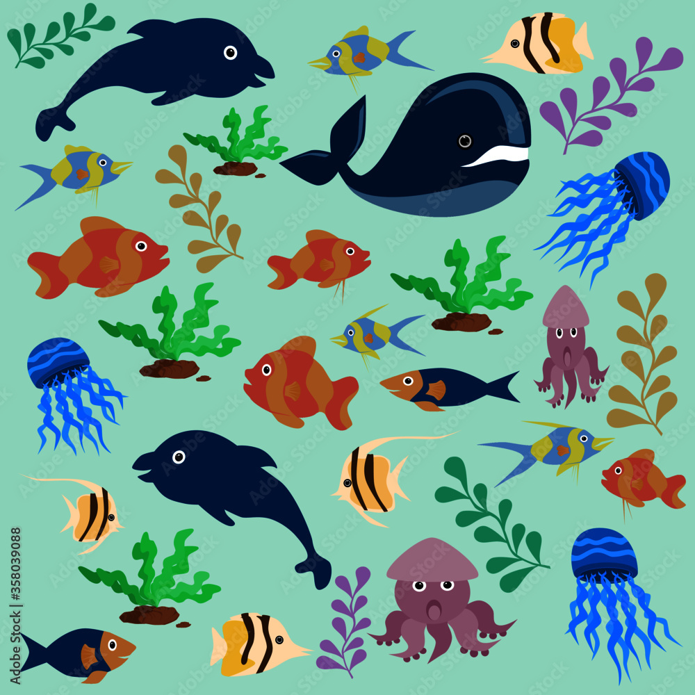 Naklejka premium seamless pattern with fishes