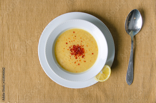 lentil soup on the kitchen table