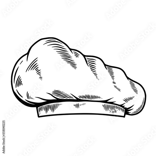 Illustration of chef's hat in engraving style. Design element for logo, label, sign, poster, t shirt. Vector illustration