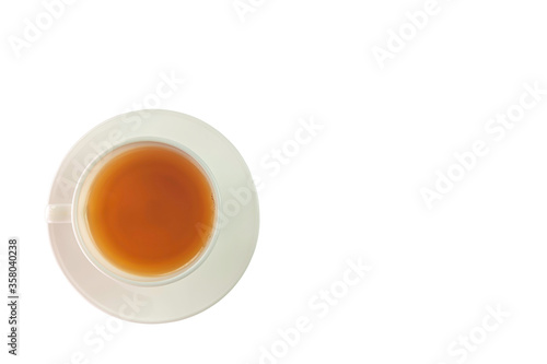 Angle view cup of tea isolated on white background
