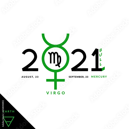 Virgo zodiacal sign inside the ruler planet of it, astrological headline banner of 2021th year of the bull