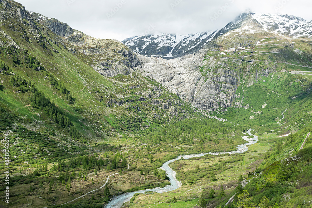 Felslandschaft vor Rhonegletscher am Furkapass, Kt. Wallis, Schweiz