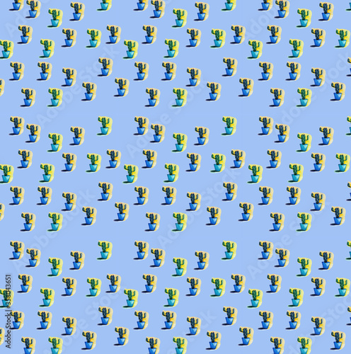 watercolor seamless pattern with cactus on a blue background