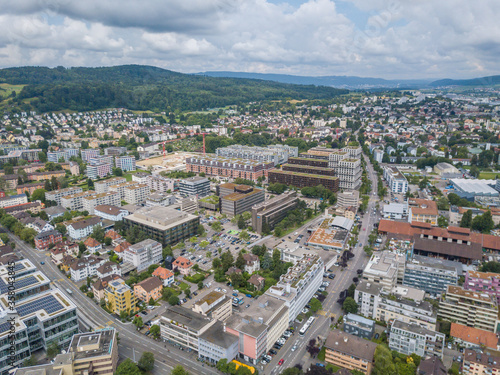 Aerial perspective view of Zurich city in Switzerland.