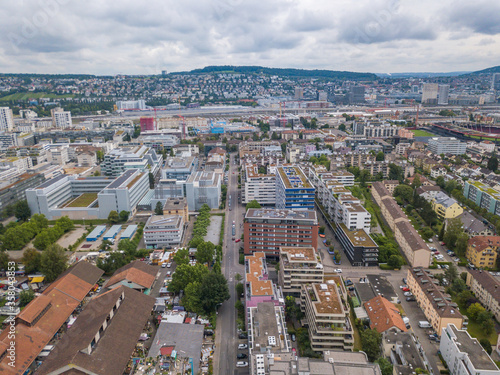 Fototapeta Naklejka Na Ścianę i Meble -  Aerial perspective view of Zurich city in Switzerland.